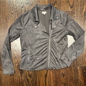 Hem & Thread Charcoal Gray Faux Suede Moto Jacket (S)
